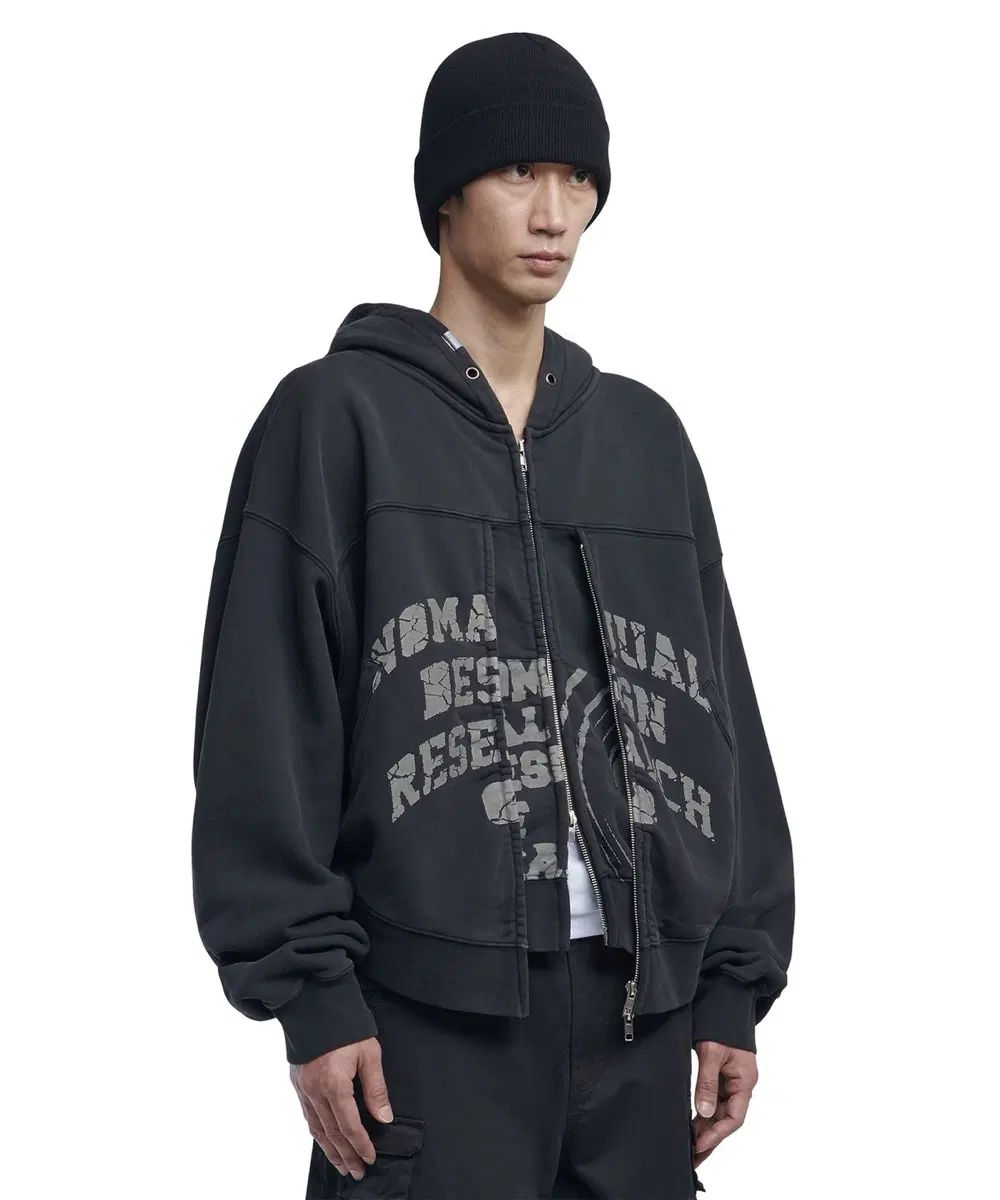 ノーマニュアル OVERDYED D F L HOODED BL ブラック フード ジップアップ L