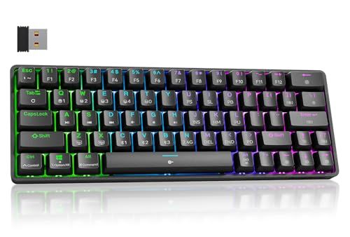 Dierya DK63 ワイヤレスゲーミングメカニカルキーボードBluetooth/2.4G/有線接続 赤軸メカニカルスイッチ 60％ キーボード RGBバックライト 全キー無衝突 英語配列 Windows/Mac対応 (ブラック, 赤軸)★ 5880ba1a