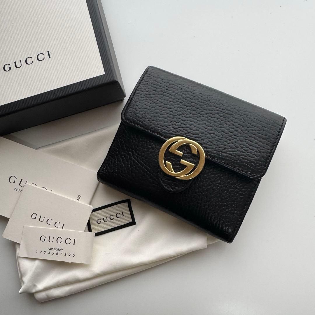 【美品】 585 GUCCI グッチ インターロッキング 2つ折り 財布