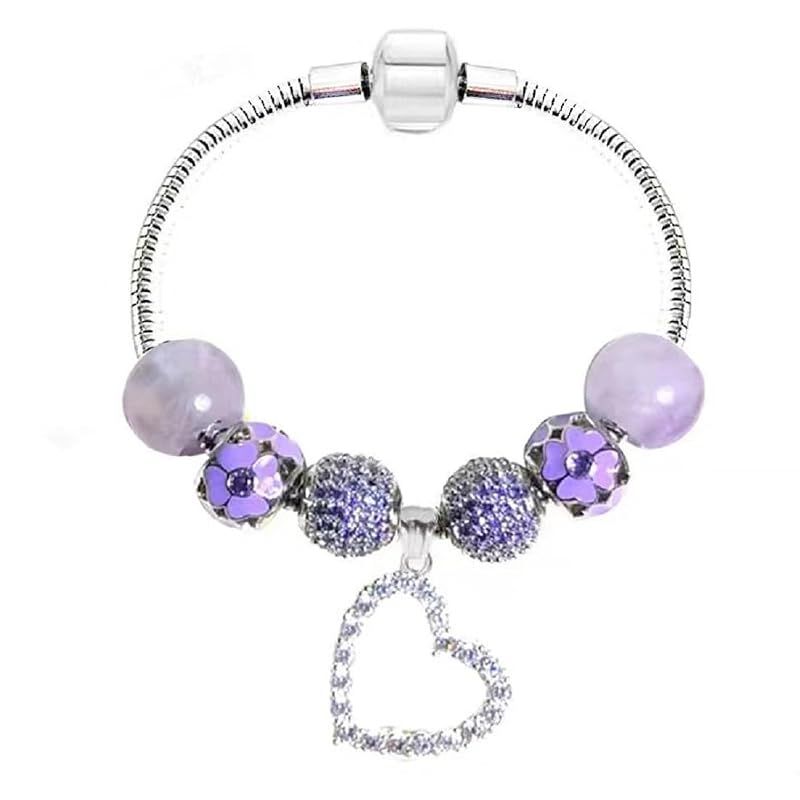 White Birch Heart Charm Bracelet Charm Jewelry 20cm Pink High Shine Cubic Zirconia 0