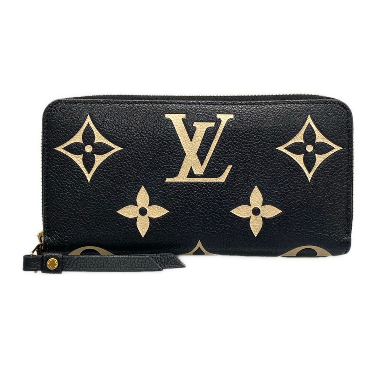 LOUIS VUITTON(ルイヴィトン) 長財布 バイカラーモノグラムアンプラント美品 ジッピーウォレット M80481 ブラックベージュ レザー、牛革