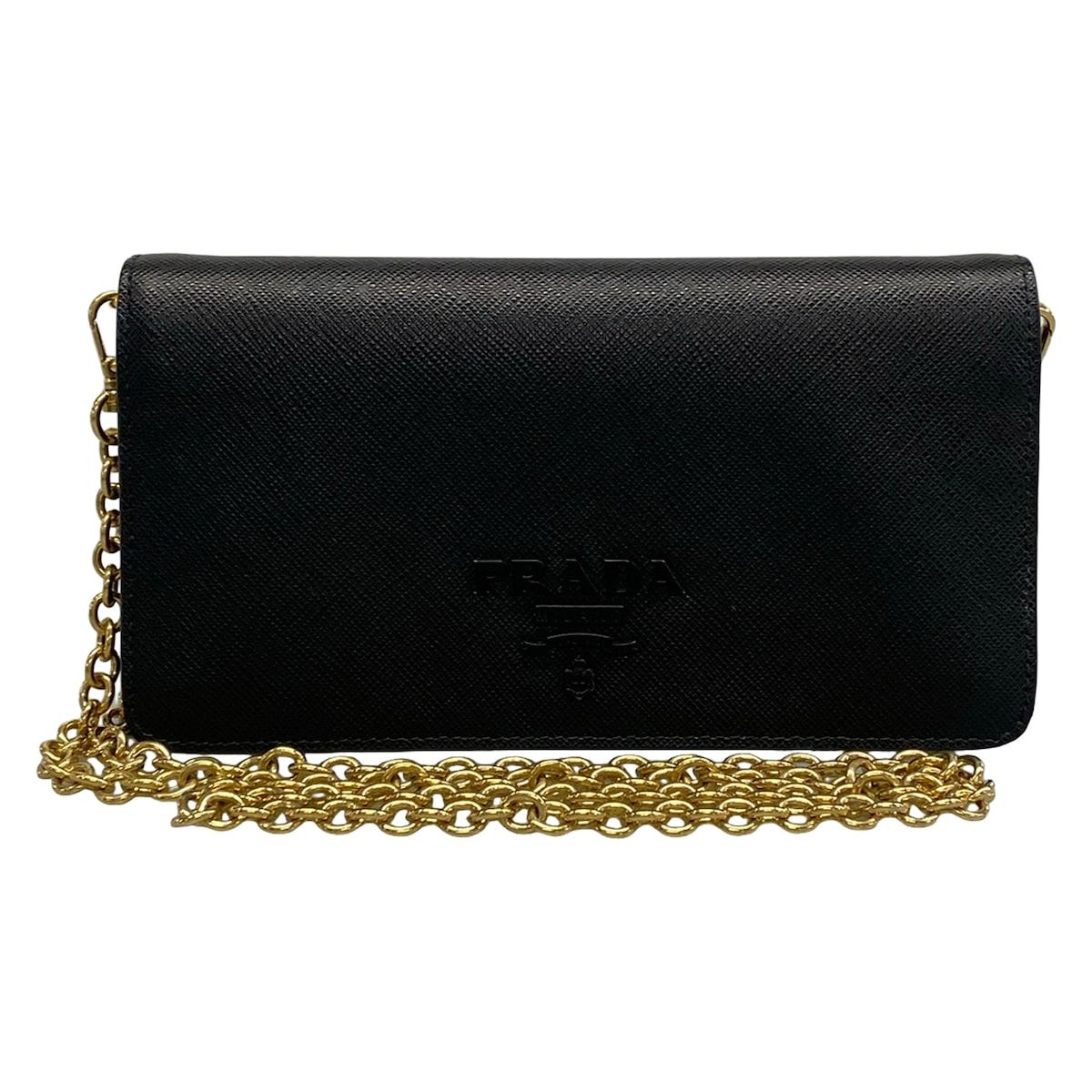 PRADA(プラダ) 財布美品 - 1DH029 黒 チェーンウォレット レザー