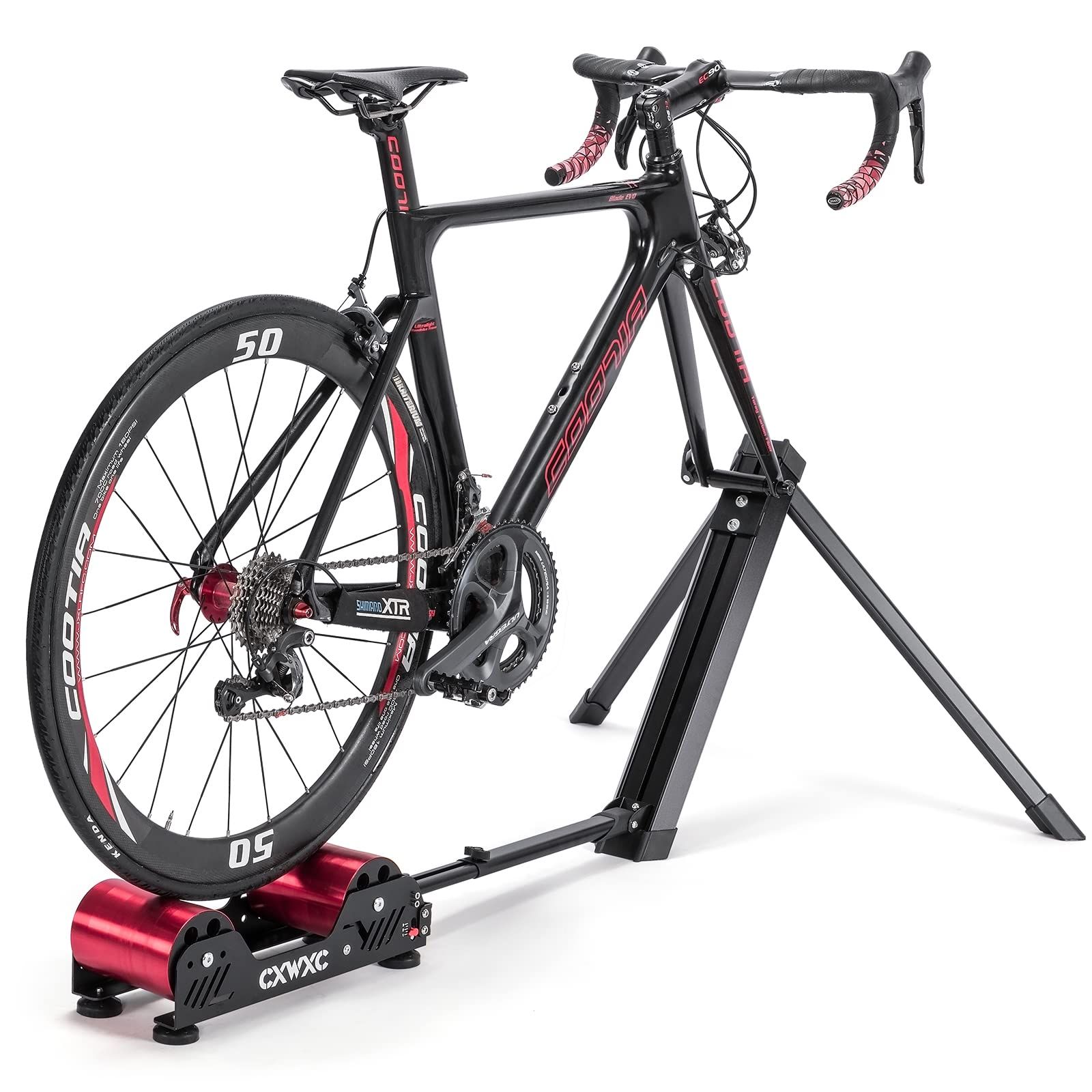 新品 CXWXC 自転車 サイクルトレーナー 固定ローラー台 16～29インチ/650～700c対応 実走感 安定感 静音 3段階負荷調整 ハイブリッドローラー 折り畳み 9mmクイックリリース/スルーアクスルアダプター付き（GT-05）