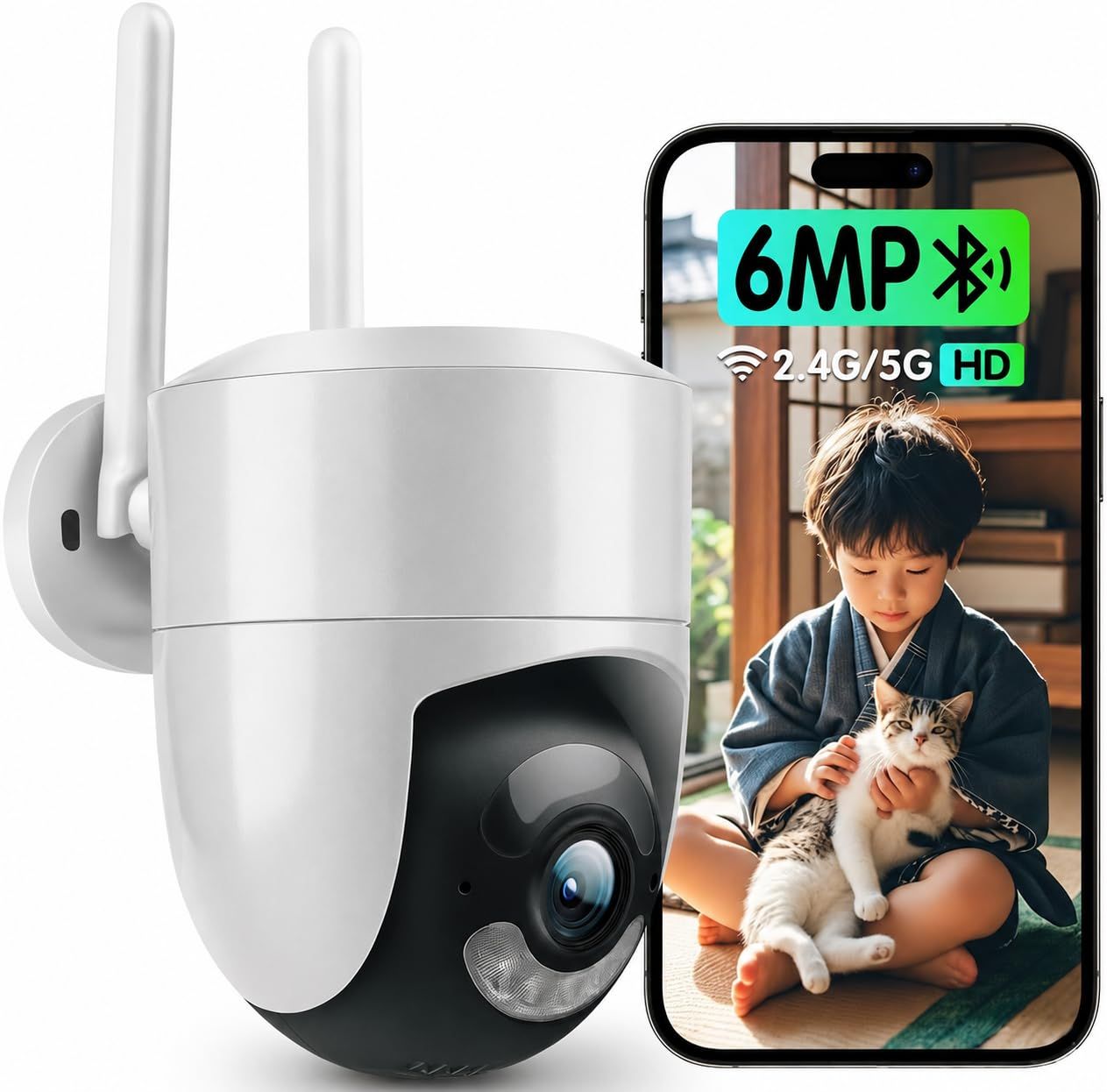 【600万超高画素・AI自動追跡搭載】AESTIQUO 防犯カメラ 屋外 6MP 5GHz&2.4GHzデュアルバンド対応 360°見守り パンチルト（左右355°/上下120°） AI人物検知 人感発光 夜間カラー フルカラーナイトビジョン c4f2ab4d