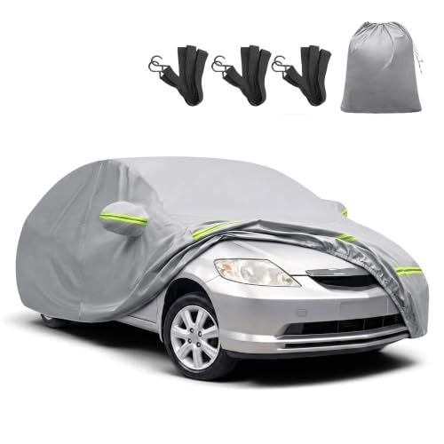 X AUTOHAUX 車ボディカバー セダン用 1枚 100%防水 5層構造 軽量 UVカット 裏起毛 車中泊 運転席ジッパー付き | シルバートーン、455x145x123cm、アルミフィルム・綿、防風ロープ・収納袋付き、ドア開閉可能、忘れ e25fbe29 6,630円