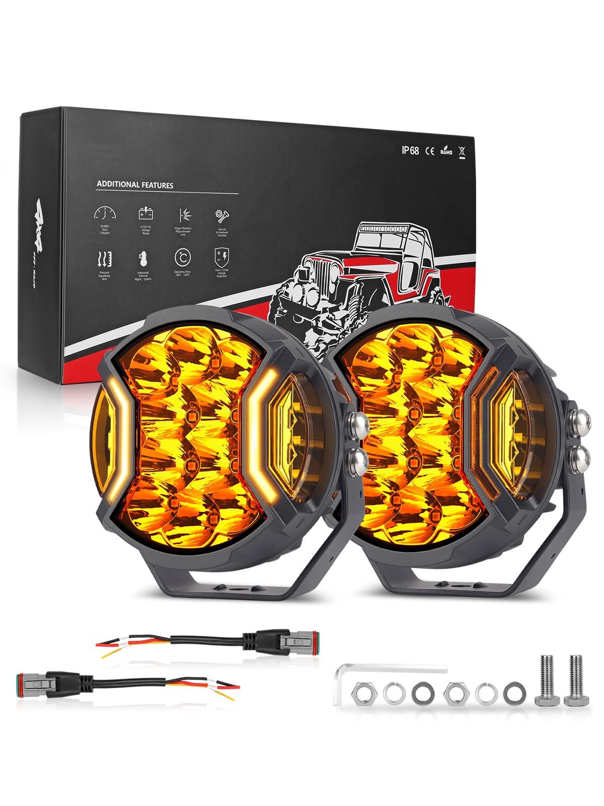 新品 led作業灯 5インチ ボンネットライト V-ウルトラシリーズ 172W オフロードドライビングサイドシューターライト アンバーDRL付 270°広角 3モード イエロー/アンバーフォグ ジムニー/SUV/トラック/建設現場作業全般軽自動車外装 デッキラ