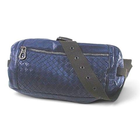 ボッテガヴェネタ BOTTEGA VENETA ボディバッグ ウエストポーチ イントレチャート ネイビー 紺系 レザー イタリア製