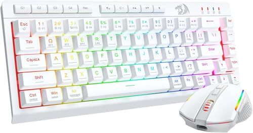 Redragon 無線キーボード マウスセット bluetooth/2.4G/有線 ゲーミングキーボード 60% テンキーレス メカニカルタッチ 白 | ワイヤレスキーボード 静音メンブレン式 RGBバックライト マクロ機能 アンチゴースト対 5bb2aeb9