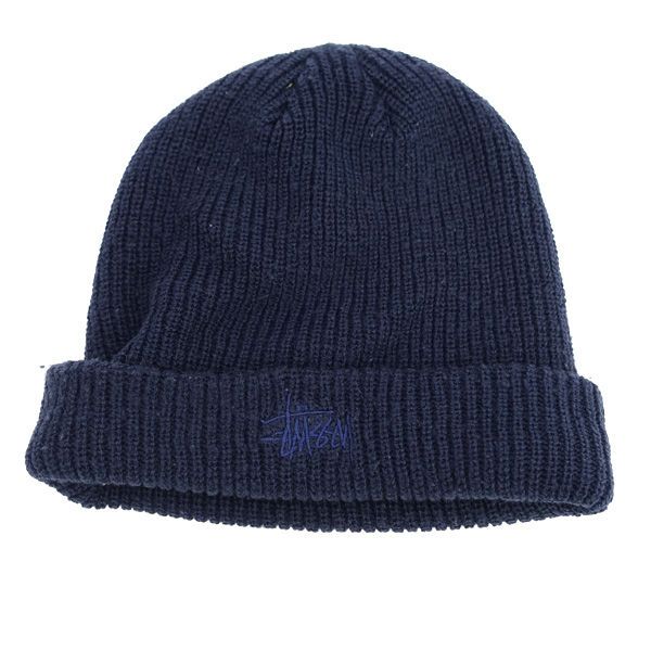 STUSSI/ Stussie ◆ Beanie/Knitted Hat/Smooth Stock/Navy/Free Size [Men/MEN/Men/Boys/Gentleman] [Hat/Bust/Hat/Cap/Hat] Men's Fashion [Used]