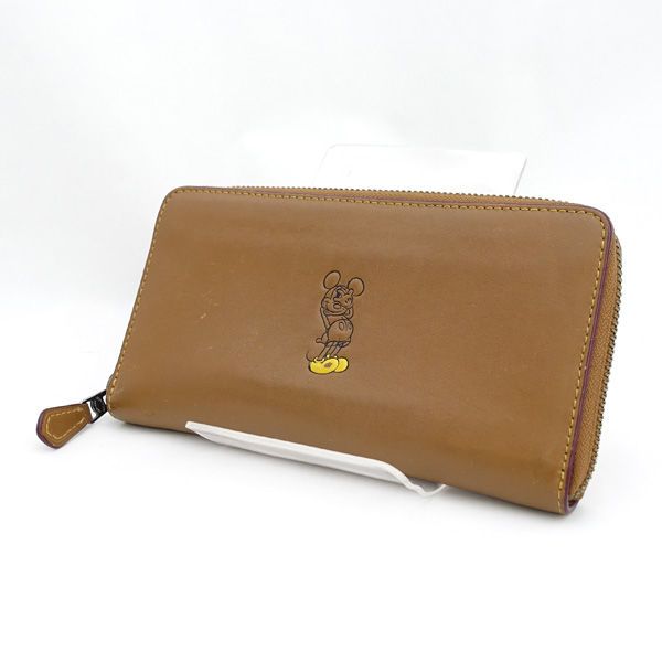 COACH x Disney/Coach ◆ Round Long Wallet Mickey Mouse Leather Brown F58939 [Wallet/Wallet/Wallet] Brand [Used]