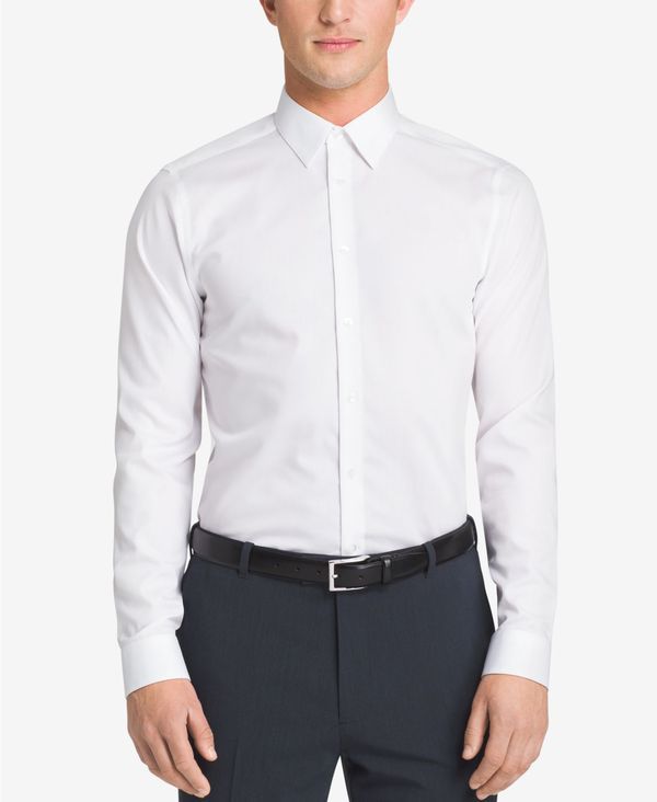 カルバンクライン メンズ トップス シャツ Calvin Klein Mens SlimFit NonIron Herringbone Dress Shirt White ホワイト