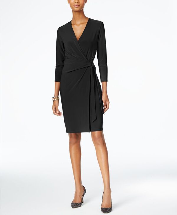 アンクライン レディース トップス ワンピース ラップワンピース プリント Anne Klein Womens Printed 34Sleeve Wrap Dress XXSPXXL Black ブラ