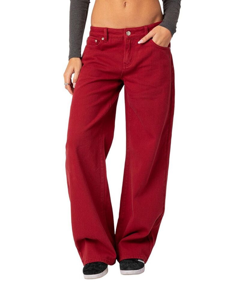 アディクテッド レディース ボトムス デニムパンツ ローライズ ジーンズ Edikted Roman Low Rise Slouchy Jeans Burgundy バーガンディ