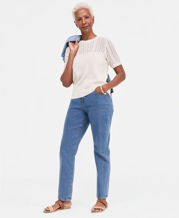 スタイルアンドコー レディース アウター ニット・セーター 半袖 Style Co WomenshortSleeve Pointelle Lurex Sweater Macys Exclusive S
