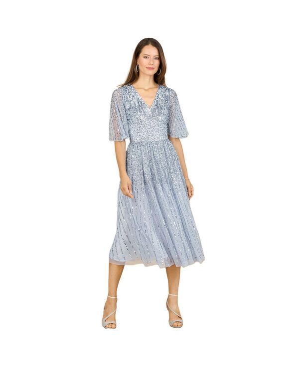 ララ レディース トップス ワンピース ミディ スパンコール Lara Womens Flowing Sequin Midi Dress with Short Sleeves Periwinkle