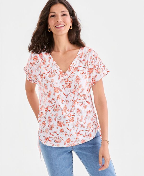 スタイルアンドコー レディース トップス シャツ Vネック プリント ニット Style Co Womens Printed VNecknitop Bright White ホワイト 12,936円