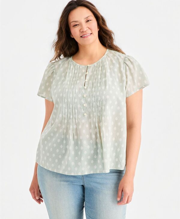 スタイルアンドコー レディース トップス シャツ プリント コットン Style Co Womens Printed Cotton Pintuck FlutterSleeve Top Antique