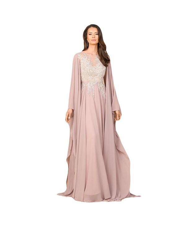 ララ レディース トップス ワンピース シフォン ケープデザイン キャップ ケープ Lara Chiffon A line Longown with Cape Sleeves Dusty rose