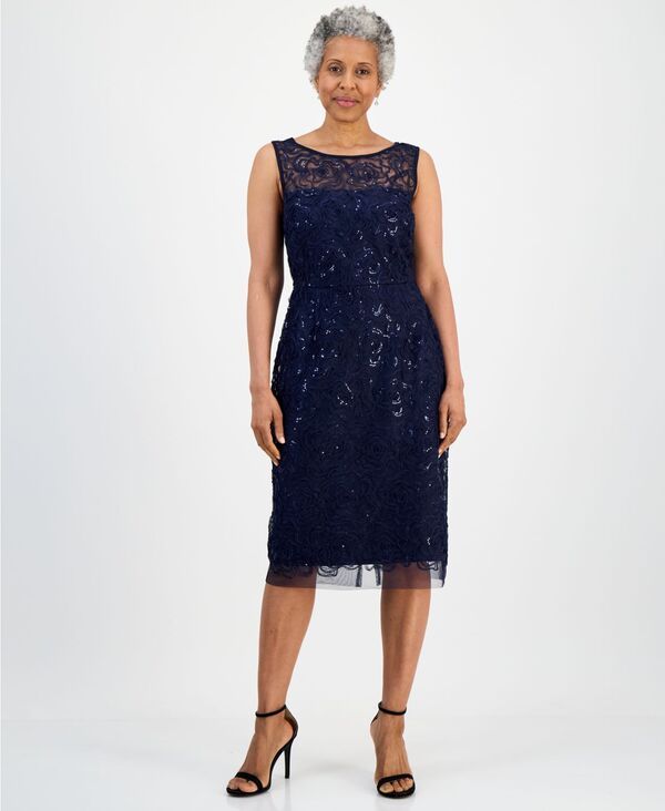 コネクテッド レディース トップス ワンピースパンコール Connected Womens Illusion SequinEmbellsihed Cocktail Dress Navy ネイビー