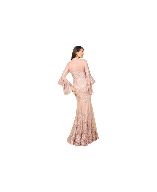 ララ レディース トップス ワンピース Vネック レース Lara Womens Lace V Neck Long Bell Sleeve Gown Blush ブラッシュ