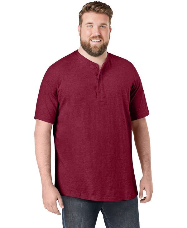 キングサイズ メンズ トップス Tシャツ トール KingSize Big Tall ShrinkLess Lightweight Henley TShirt Rich burgundy バーガンディ