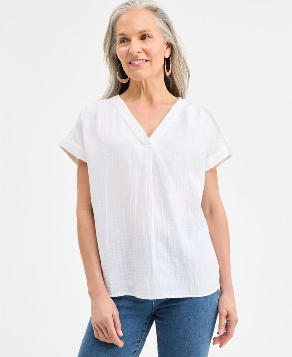 スタイルアンドコー レディース トップス シャツ Vネック 半袖 コットン Style Co Womens Cotton Gauze VNeck ShortSleeve Top Bright Whit 8,564円