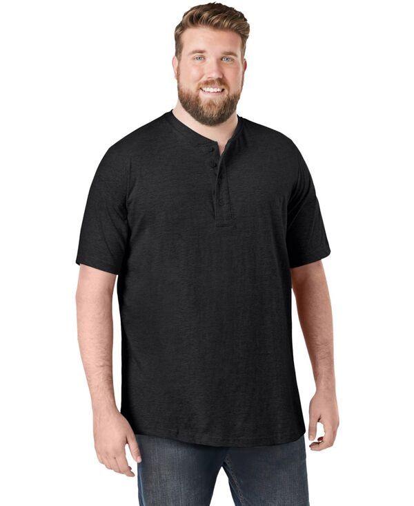 キングサイズ メンズ トップス Tシャツ トール KingSize Big Tall ShrinkLess Lightweight Henley TShirt Black ブラック