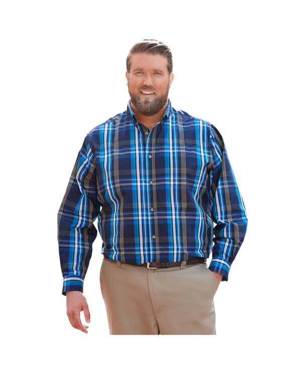 キングサイズ メンズ トップス シャツ トール KingSize Big Tallong Sleeve Wrinkle Free Sport Shirt Midnight navy plaid ネイビ