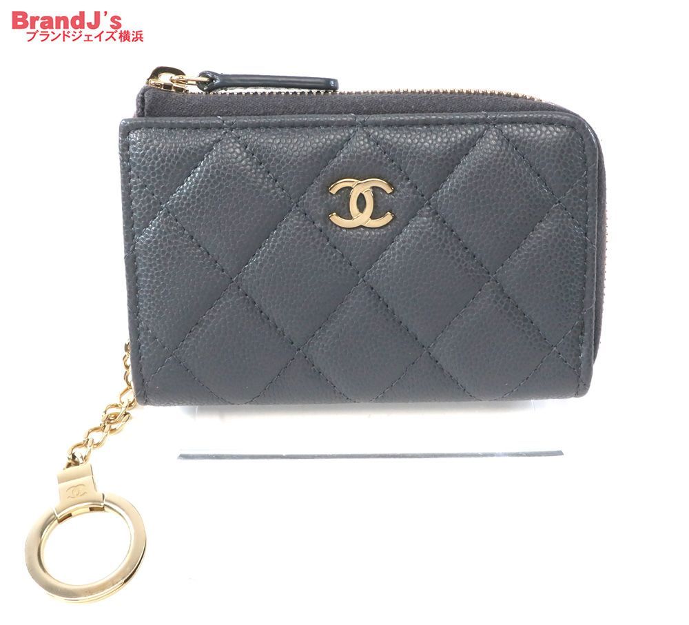 シャネル グレインド シャイニー カーフスキン キャビアスキン キーリング付きコインケース グレー系 AP0221 ゴールド金具 CHANEL /34888