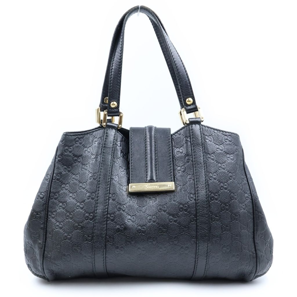 GUCCI (グッチ) グッチシマ レザー トートバッグ セミショルダーバッグ ゴールド金具 ブラック 233609