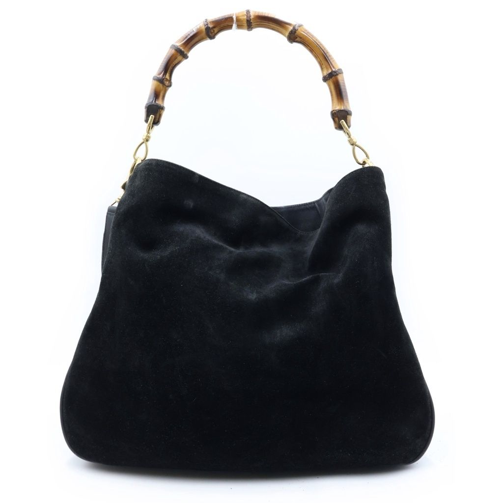 GUCCI (グッチ) バンブー 2WAYハンドバッグ ワンショルダーバッグ ブラック レザー×スエード 001・1014・1577 ゴールド金具