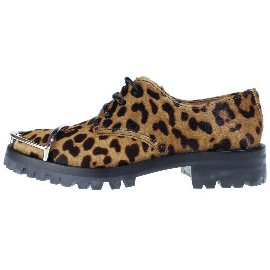 ALEXANDER WANG (アレキサンダーワン) メタルパーツ ハラコ ダービーシューズ レオパード ブラウン/ブラック レディース