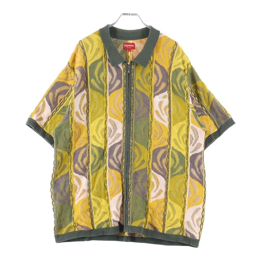 SUPREME (シュプリーム) 22SS Abstract Textured Zip Up Polo アブストラクト テクスチャー ジップアップ 半袖ポロシャツ イエロー/グリーン
