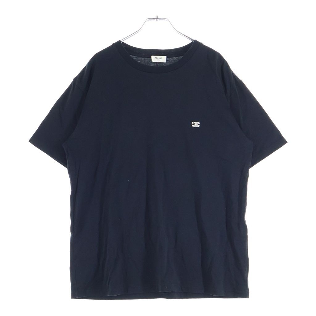CELINE (セリーヌ) トリオンフ エンブロイダリー ワンポイントロゴ刺繍 クルーネック半袖Tシャツカットソー ブラック 2X04I671Q