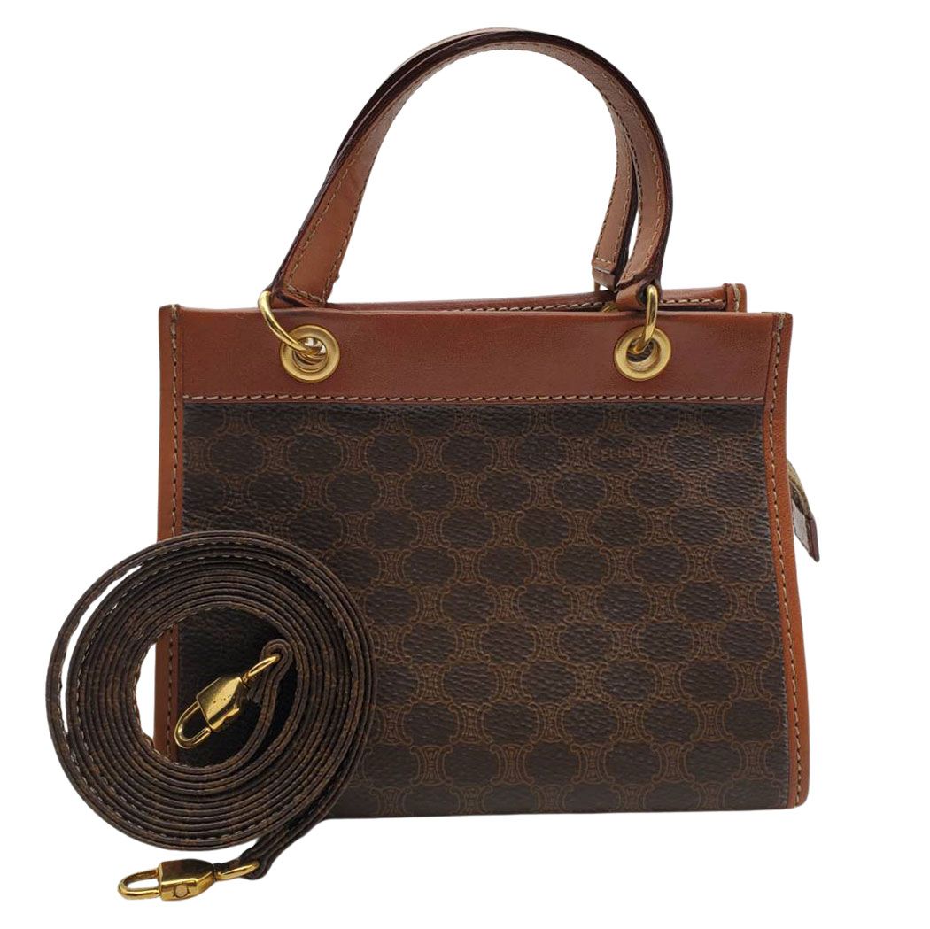 セリーヌ CELINE バッグ レディース ブランド マカダム ハンドバッグ ショルダーバッグ 2way PVC ブラウン コンパクト 小ぶり 【中古】