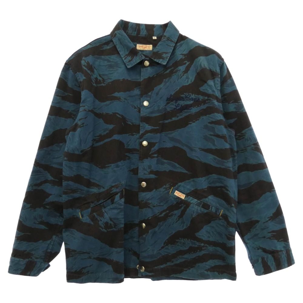 SUGAR CANE シュガーケーン SC13507 BLUE CAMOFLAGE COACH JACKET フロントスナップボタン カモ コーチ シャツ ジャケット ブラック系 ブルー系 XL【中古】