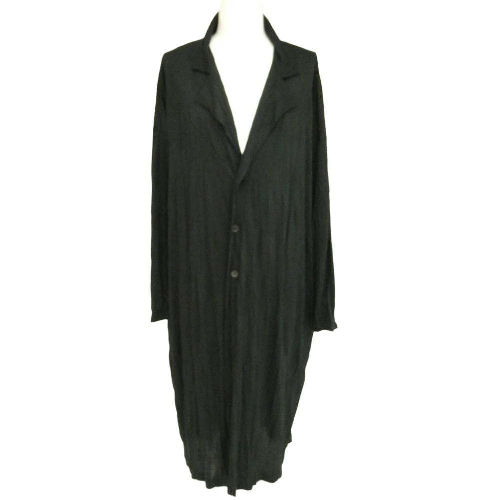 Yohji Yamamoto POUR HOMME ヨウジヤマモトプールオム 21SS HD-T11-270 TE/RY PLAIN STITCH WRINKLE LONG JACKET シワ加工天竺ロングシャツジャケット ブラック系 3【中古】
