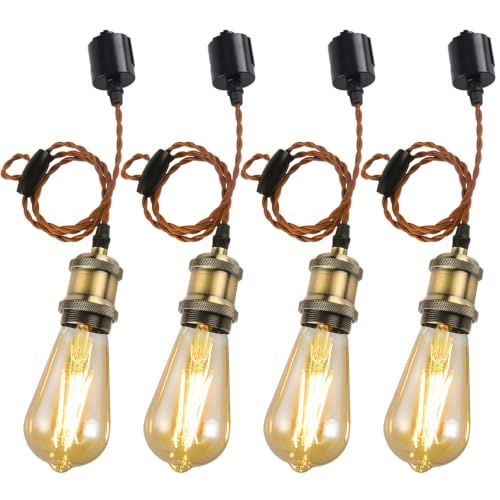 【新品】ペンダントライト 電球ソケット E26口金 ペンダントソケット ダクトレール用ソケット ライティングレール 裸電球用 LED対応 吊り下げ コードアジャスター付き 100cm調節可能 電球別売り 4個入 040d3852