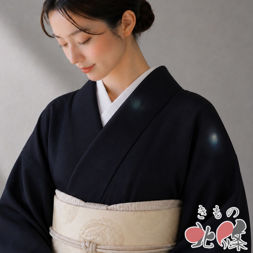 特選 小紋 着物 未使用 正絹 袷 カジュアル 暈し模様 黒色 濃紺色 身丈163cm 裄67cm L きもの北條 A1405-14