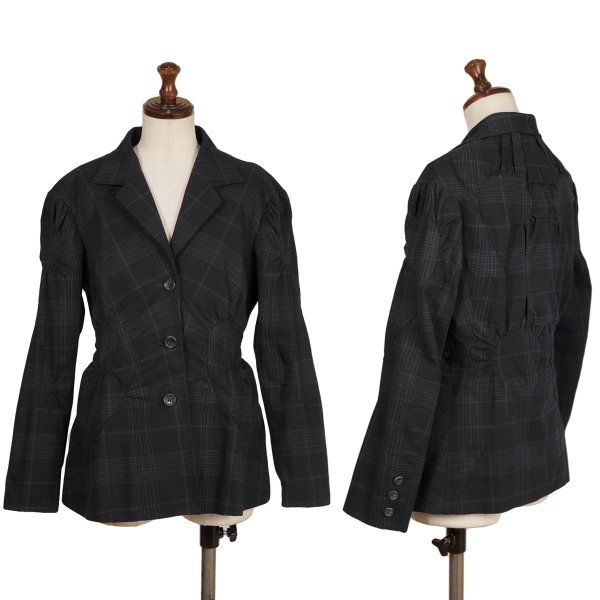 イッセイミヤケISSEY MIYAKE コットンギャザーパッチチェックジャケット 紺3 56,896円