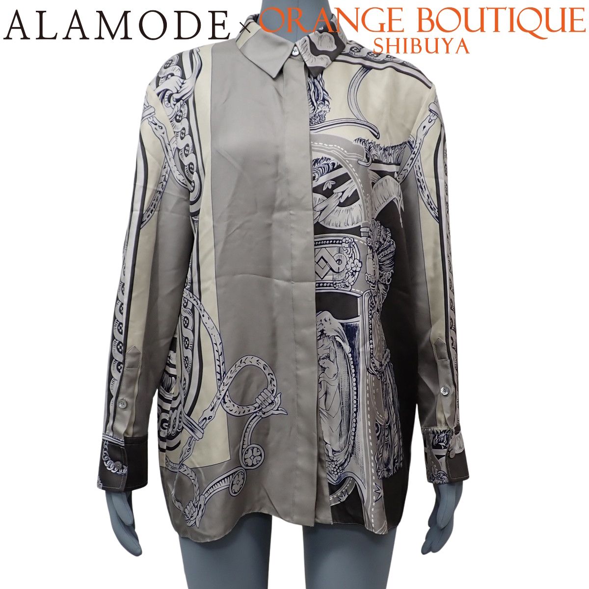 HERMES(エルメス) 長袖シャツ ライトグレー アイボリー シルク ブラウス レディース 40802216140【中古】【アラモード】