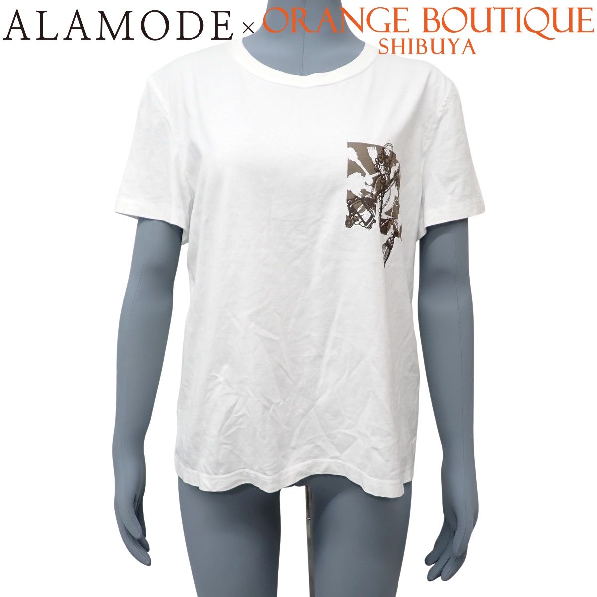 HERMES(エルメス) カルトトゥッシュ 半袖Tシャツ ホワイト白 ブラウン茶 コットン 2025年 レディース 40802216148【中古】【アラモード】