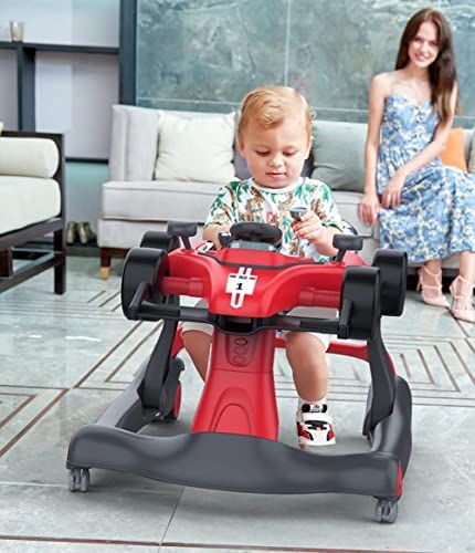 歩行器 ベビーウォーカー 赤ちゃん 歩行機 育児 3way ウォーカー/手押し車として使用可能 歩く練習 安全ストッパー 取り外し可能 高度調整可能 滑り止め 車形 安全 音楽を再生可能 6か月 室内玩具 (レッド)pms dae21005