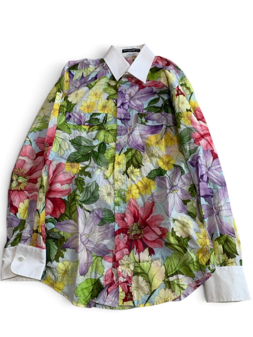 美品　希少　DOLCE&GABBANA　D&G　ドルチェアンドガッバーナ　ドルガバ　長袖シャツ　SLIM FIT　花柄　ボタニカル　サイズ15/38　日本の代理店表記有