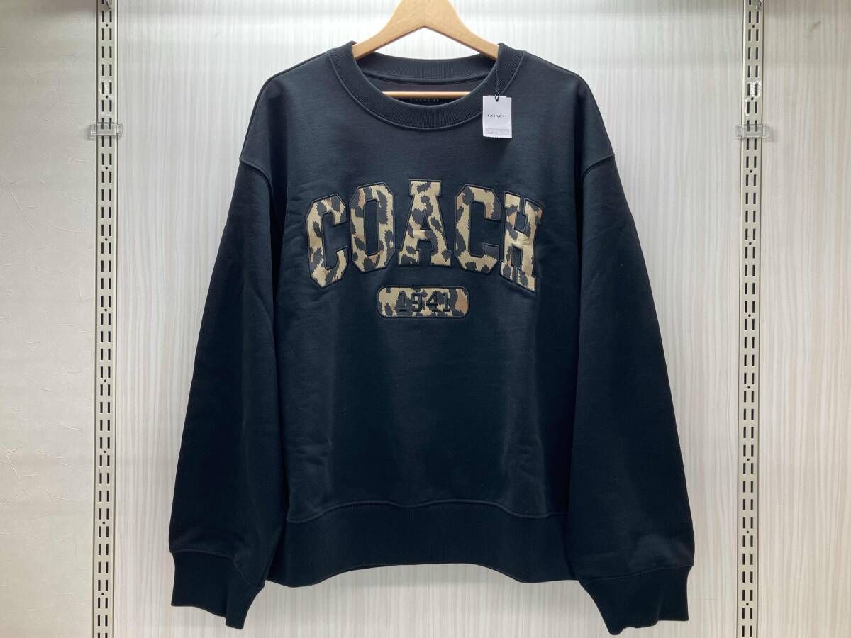 COACH コーチ レオパード スポーティ ボーイフレンド クルーネック スウェット トレーナー CCA94 L ブラック