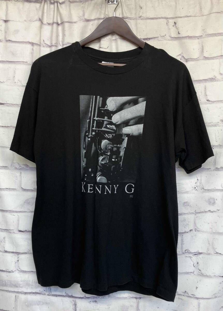 Hanes 半袖Tｼｬﾂ 古着 KENNY G ﾌﾞﾗｯｸ ｻｲｽﾞXL ﾌｫﾄﾌﾟﾘﾝﾄ 90s ｱﾙﾊﾞﾑｱｰﾄ ﾓﾉﾄｰﾝ ｳﾞｨﾝﾃｰｼﾞ USA製 夏