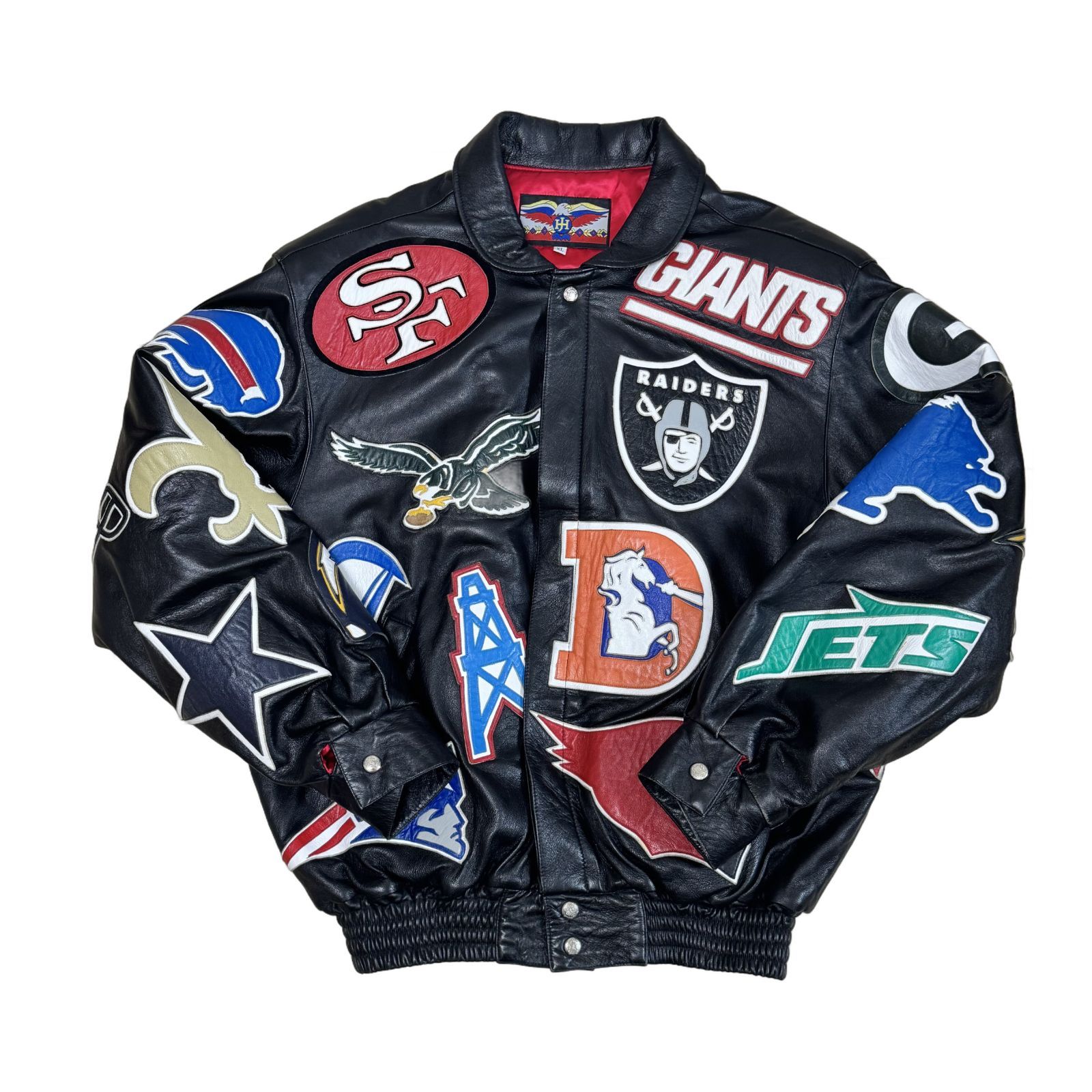 ⭐︎激レア⭐︎JEFF HAMILTON ジェフハミルトン NFL 全チームロゴ レザージャケット オールスタジャン ヴィンテージ 90s ブラック XL