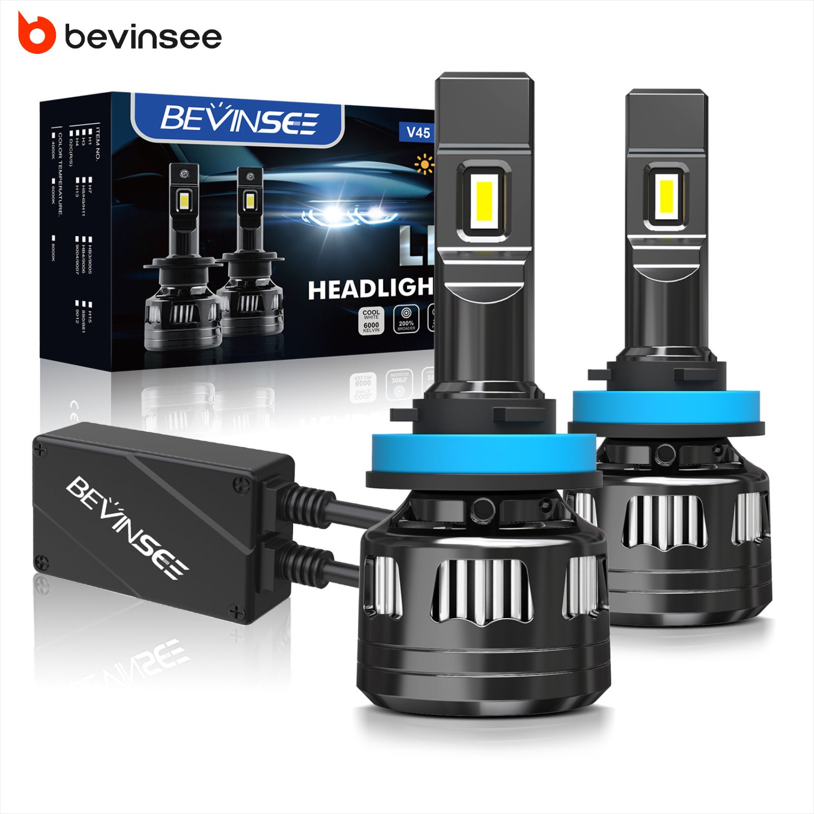BEVINSEE H11 LEDヘッドライトバルブ 22000LM 120W H4 H7 H1 6000K
