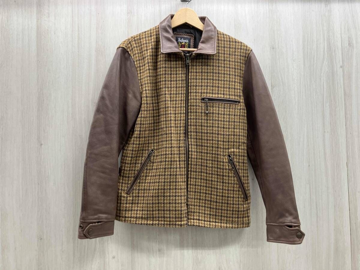 SCHOTT ショット シングルライダース 3132023 千鳥格子柄 山羊革 表記サイズS オーカー系/ブラウン