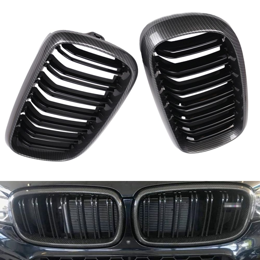 BMW X5/X6 用 カーボン柄フロントバンパーグリル 2014-2021 2個セット